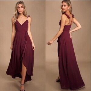 Lulu's Here's to Us Burgundy High-Low Maxi Dress Size S NWT